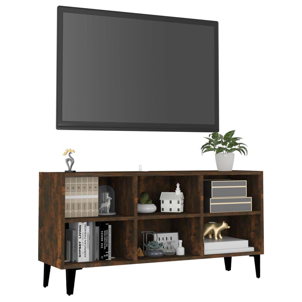 Tv-Meubel Met Metalen Poten 103,5X30X50 Cm Gerookt Eikenkleurig