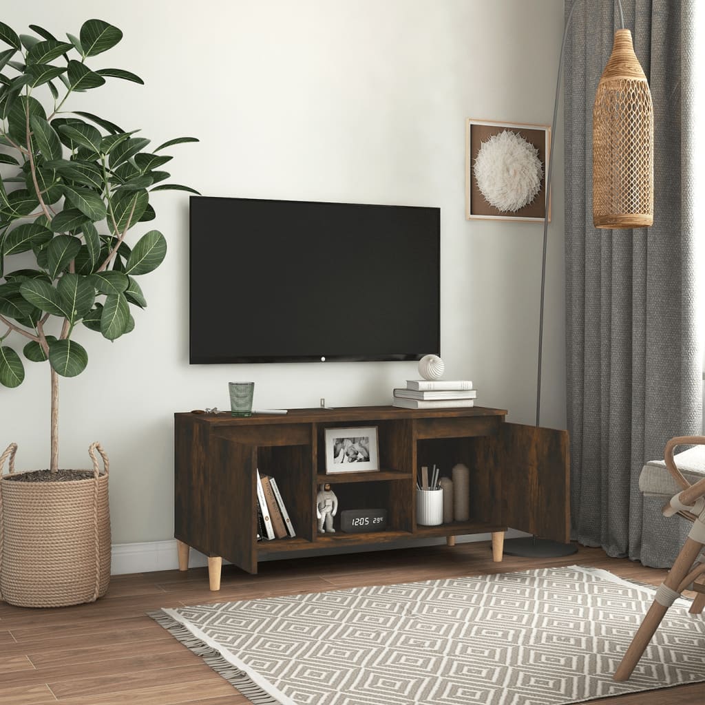 Tv-Meubel Met Houten Poten 103,5X35X50 Cm Gerookt Eikenkleurig