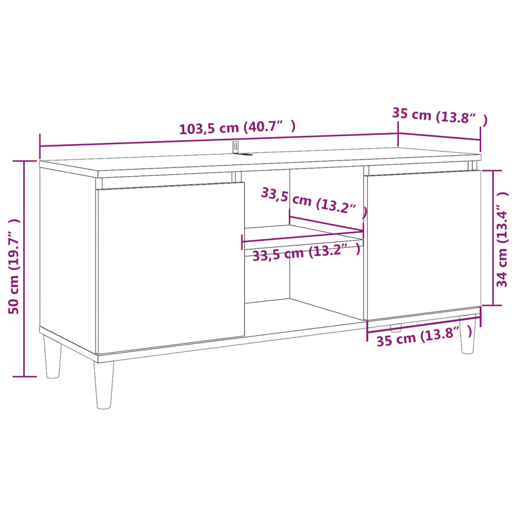 Tv-Meubel Met Houten Poten 103,5X35X50 Cm Gerookt Eikenkleurig