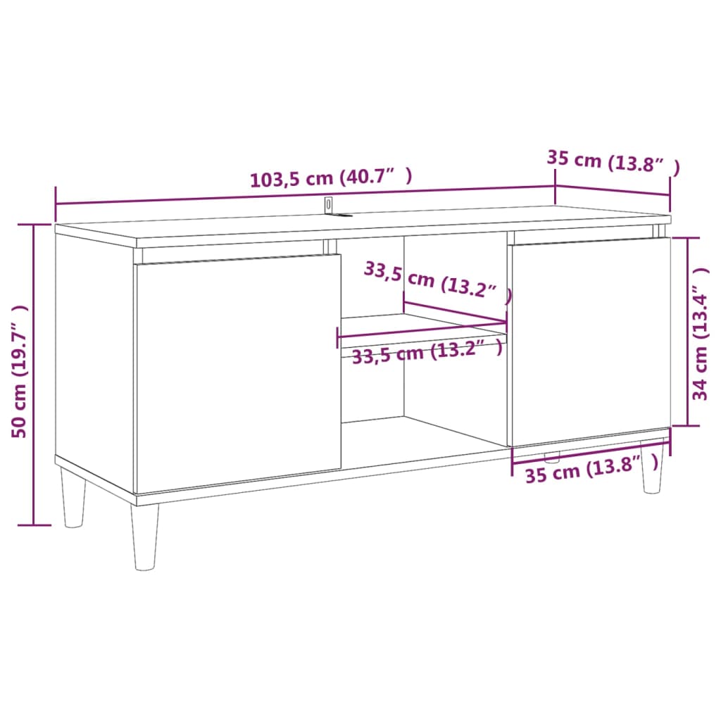 Tv-Meubel Met Houten Poten 103,5X35X50 Cm Grijs Sonoma Eiken