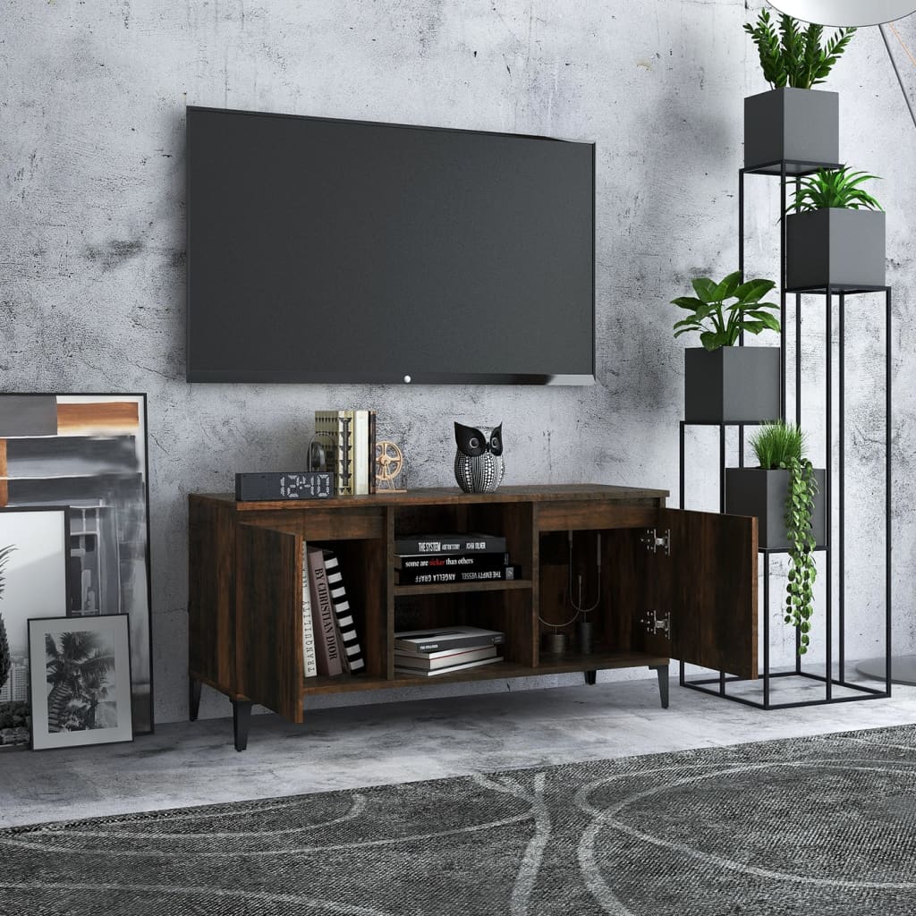 Tv-Meubel Met Metalen Poten 103,5X35X50 Cm Gerookt Eikenkleurig