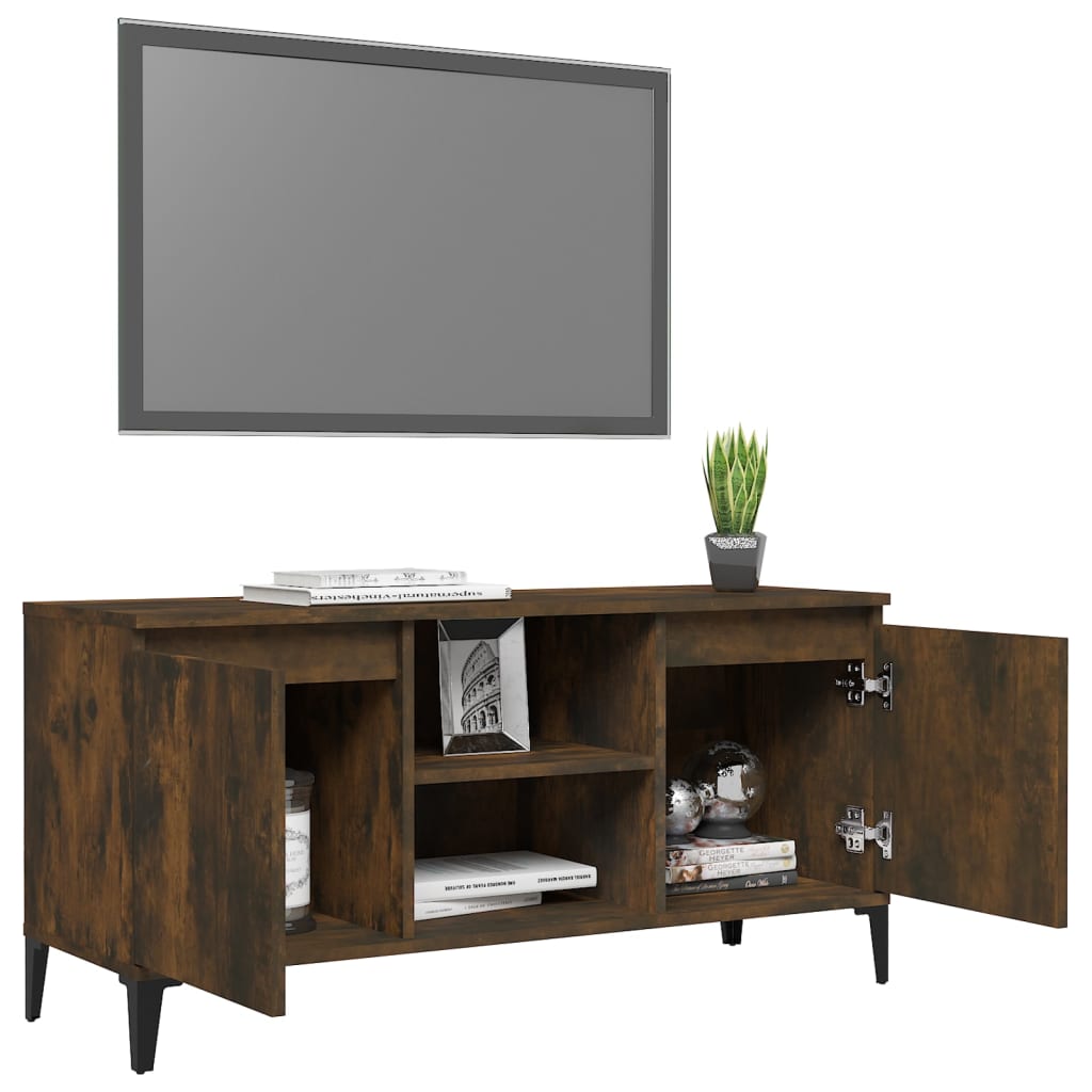 Tv-Meubel Met Metalen Poten 103,5X35X50 Cm Gerookt Eikenkleurig