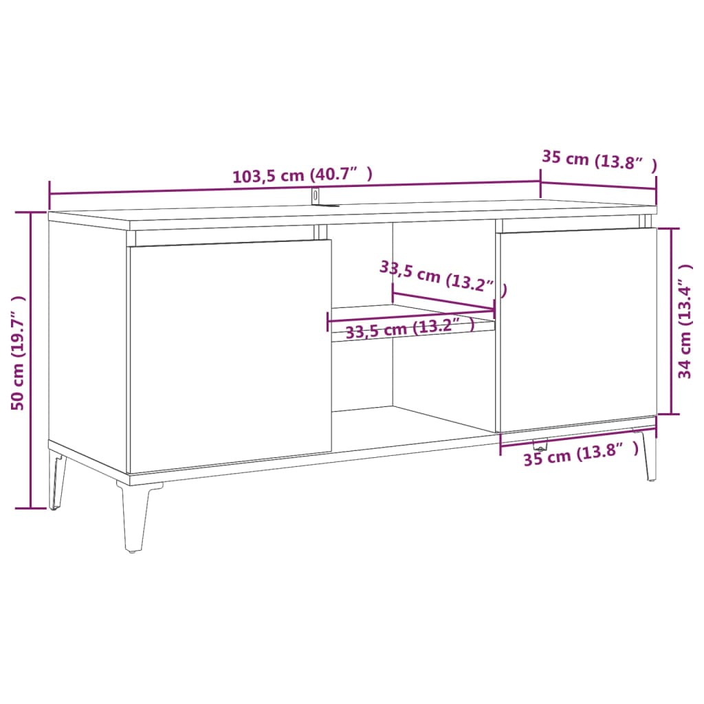 Tv-Meubel Met Metalen Poten 103,5X35X50 Cm Gerookt Eikenkleurig