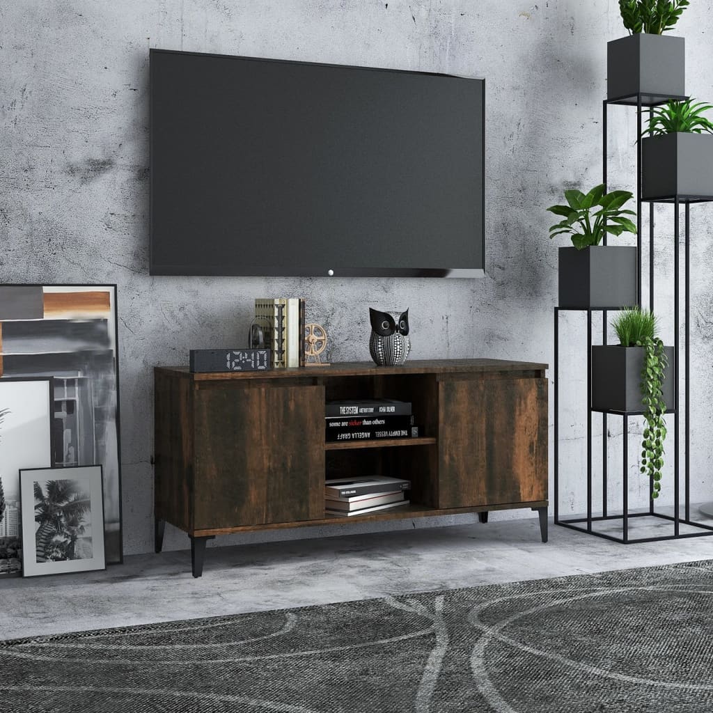 Tv-Meubel Met Metalen Poten 103,5X35X50 Cm Gerookt Eikenkleurig