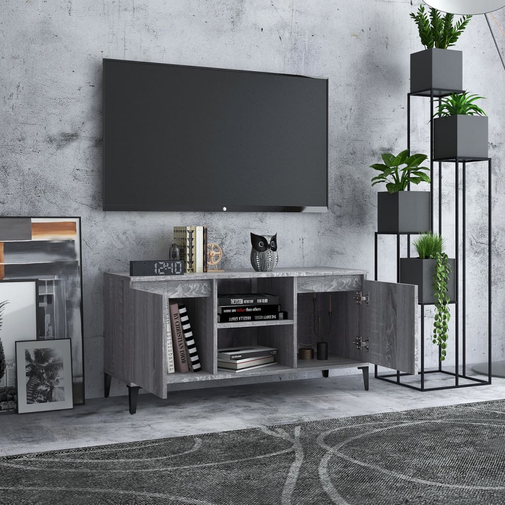 Tv-Meubel Met Metalen Poten 103,5X35X50 Cm Grijs Sonoma Eiken