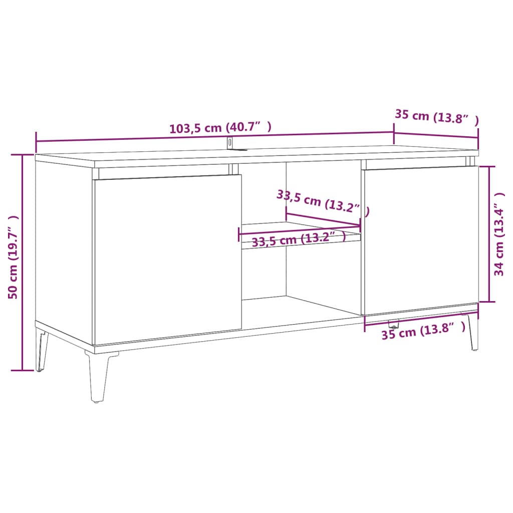 Tv-Meubel Met Metalen Poten 103,5X35X50 Cm Grijs Sonoma Eiken