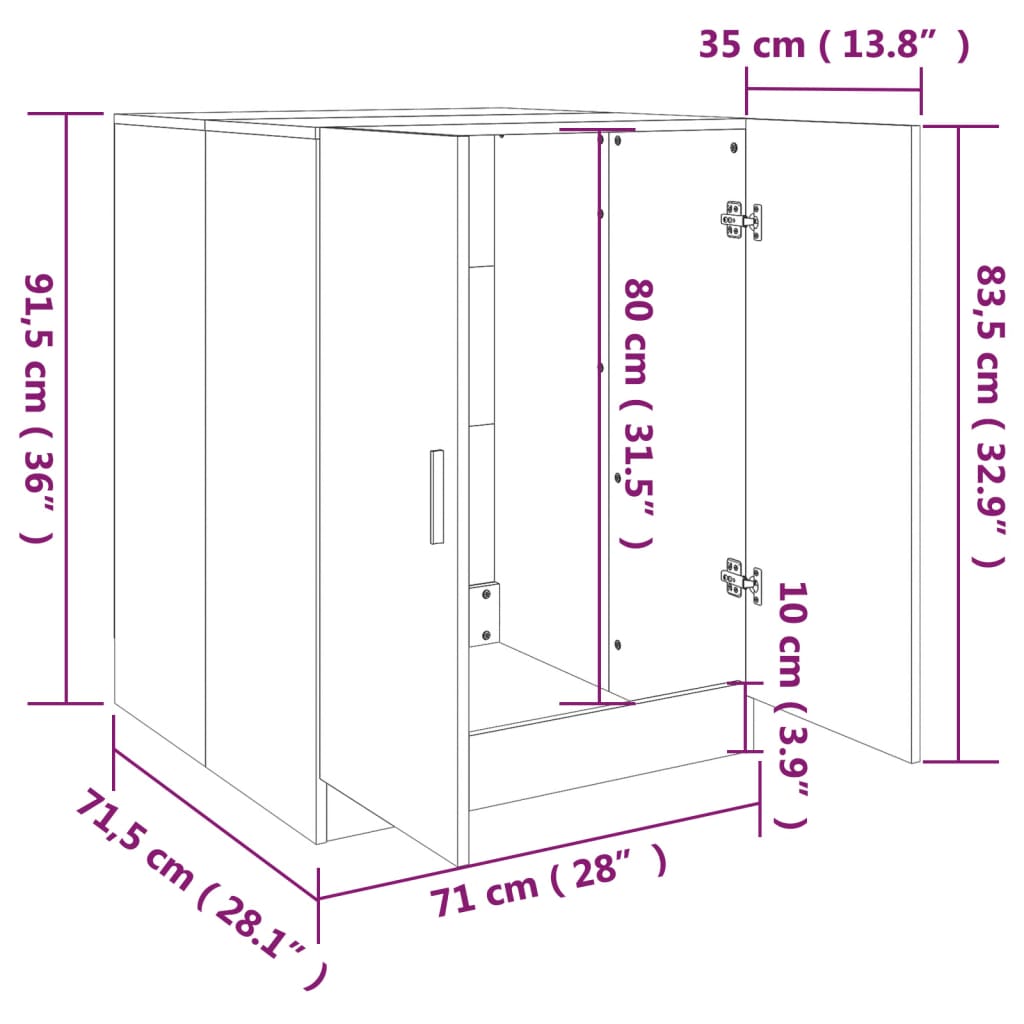 Wasmachinekast 71X71,5X91,5 Cm Grijs Sonoma Eikenkleurig