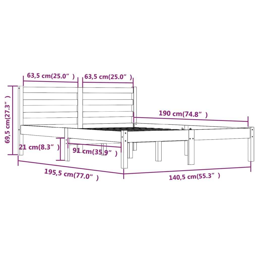 Bedframe Grenenhout Honingbruin 135X190 Cm 4Ft6 Double