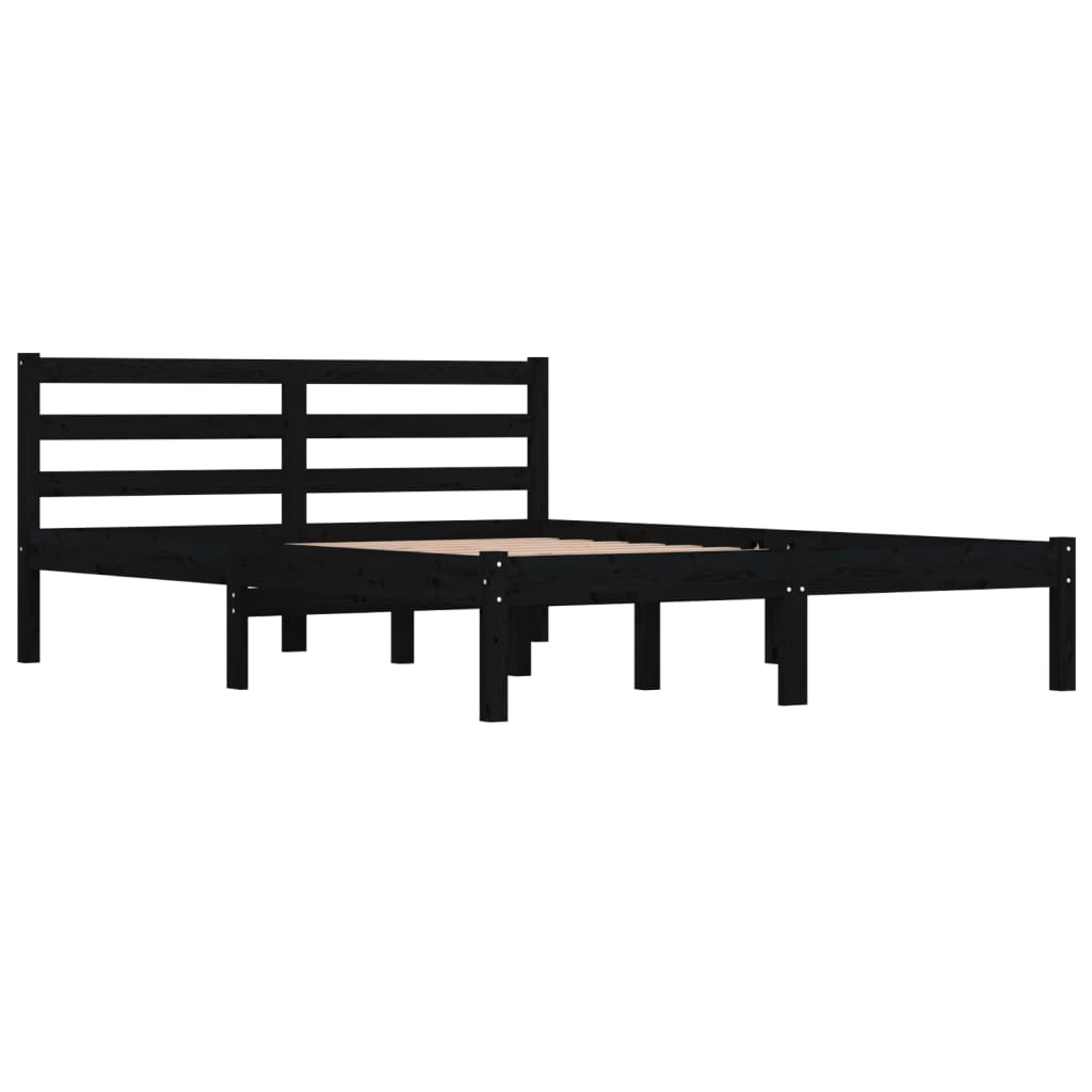 Bedframe Massief Grenenhout Zwart 135X190 Cm 4Ft6 Double