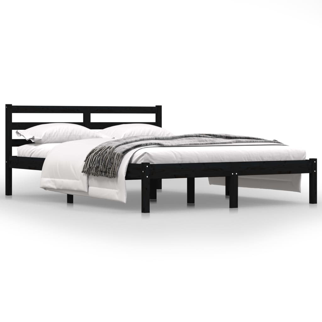 Bedframe Massief Grenenhout Zwart 135X190 Cm 4Ft6 Double