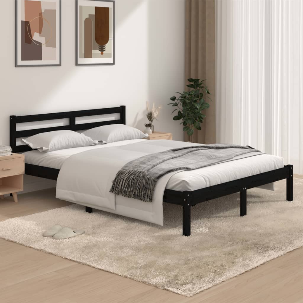 Bedframe Massief Grenenhout Zwart 135X190 Cm 4Ft6 Double