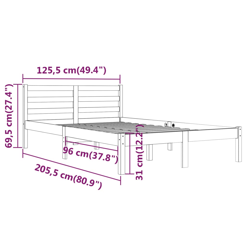 Bedframe Massief Grenenhout Wit 120X200 Cm