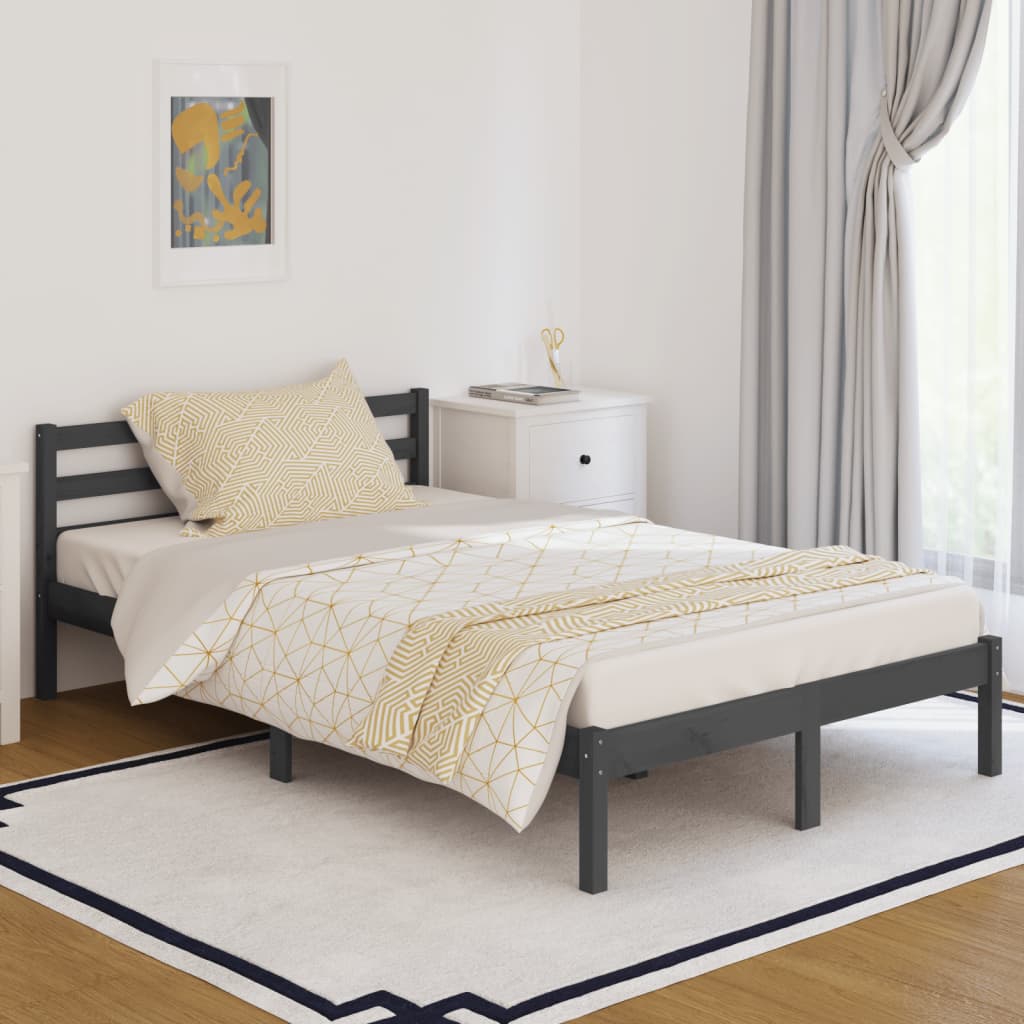 Bedframe Massief Grenenhout Grijs 120X200 Cm