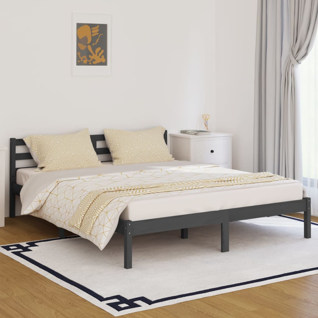 Bedframe Massief Grenenhout Grijs 160X200 Cm