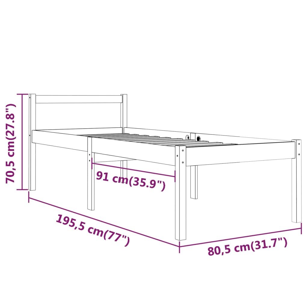 Bedframe Massief Hout 75X190 Cm 2Ft6 Small Single