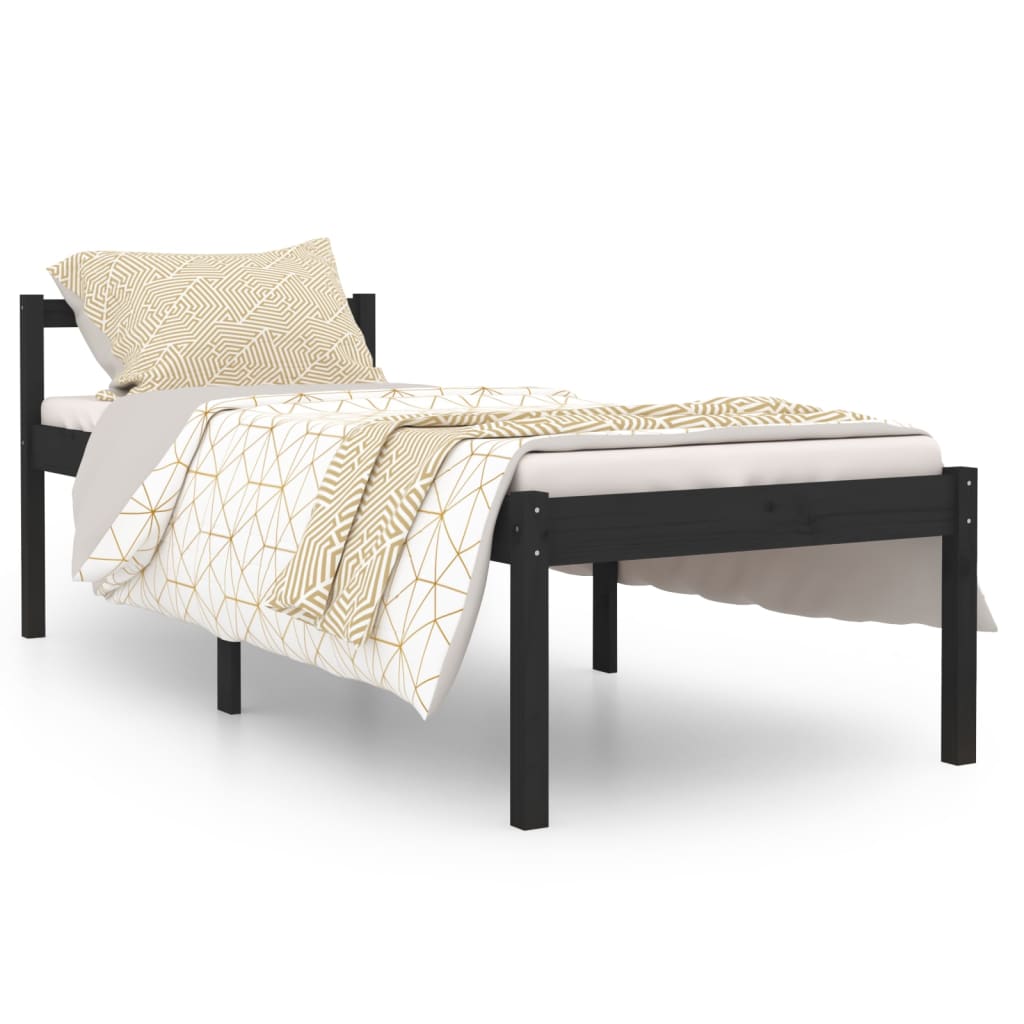 Bedframe Massief Hout Zwart 75X190 Cm 2Ft6 Small Single