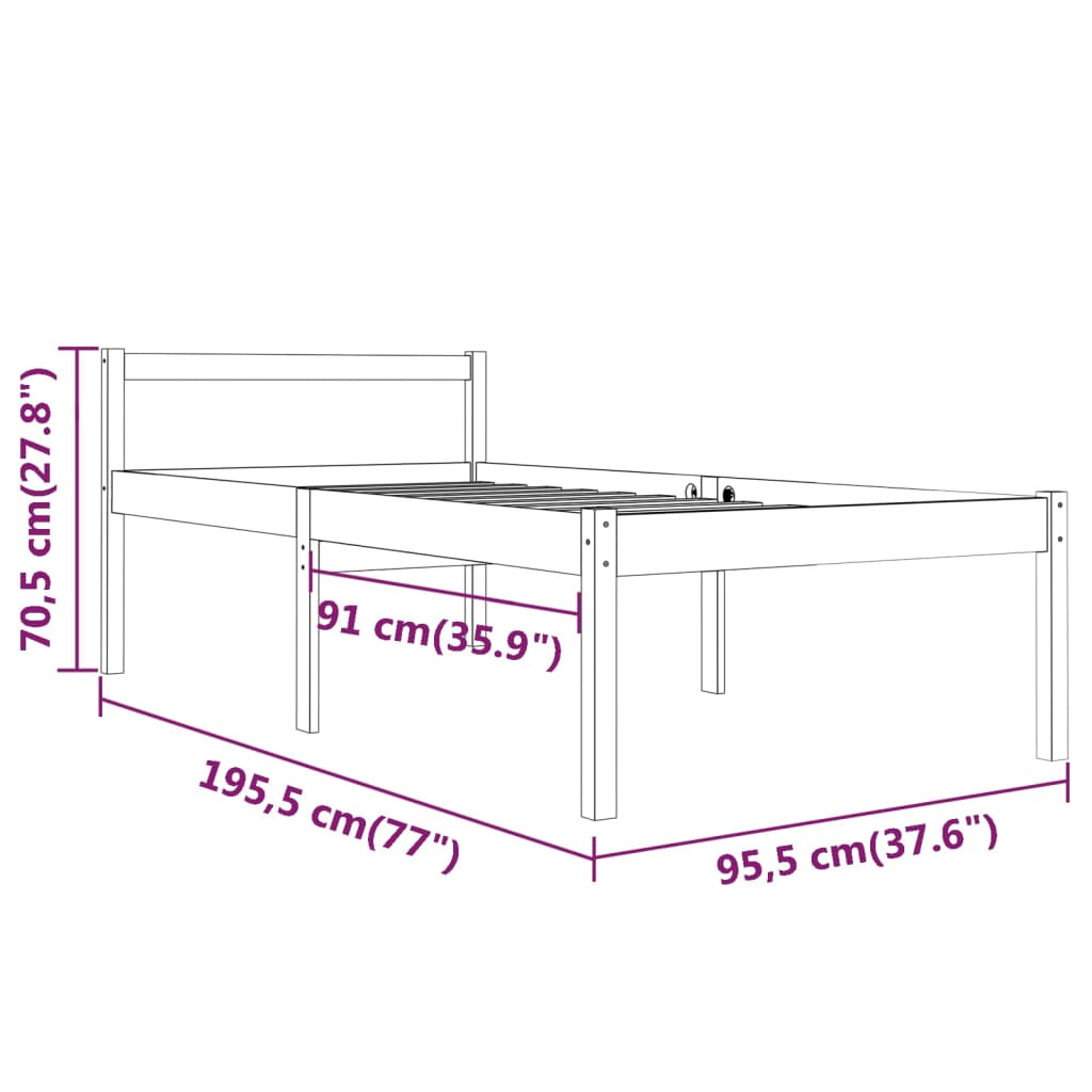 Bedframe Massief Grenenhout Grijs 90X190 Cm 3Ft Single