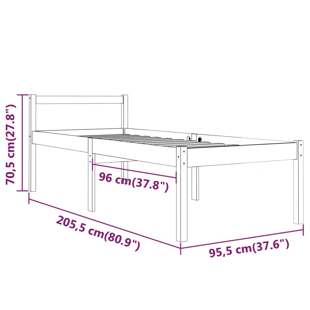 Bedframe Massief Grenenhout 90X200 Cm