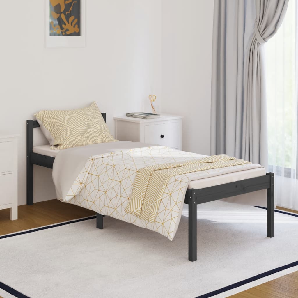 Bedframe Massief Grenenhout Grijs 90X200 Cm