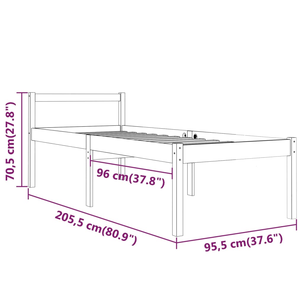 Bedframe Massief Grenenhout Zwart 90X200 Cm