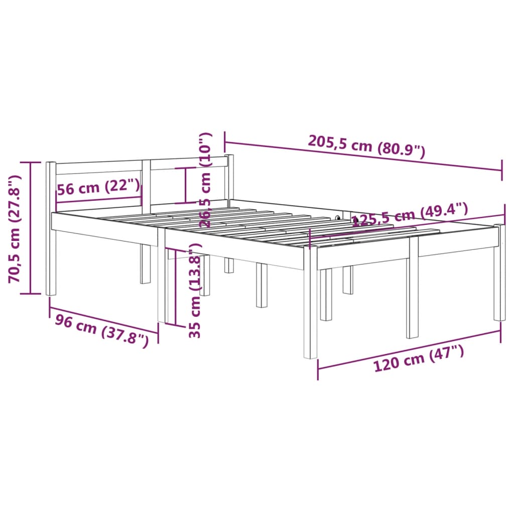 Bedframe Massief Grenenhout 120X200 Cm
