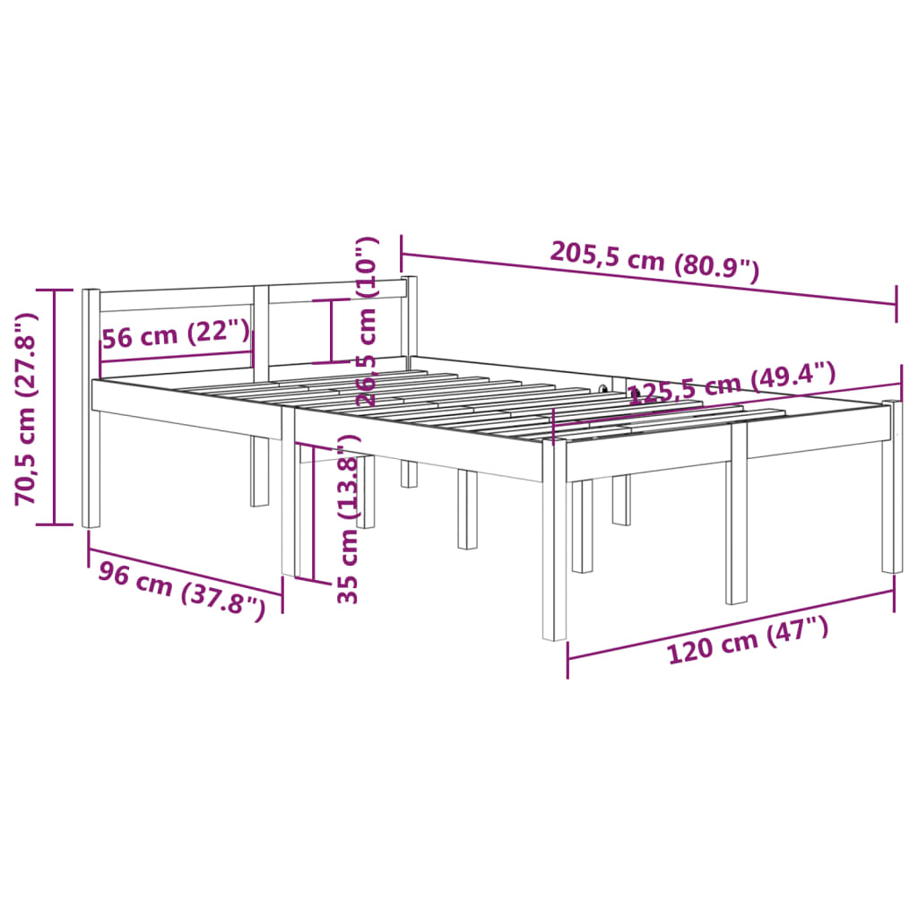 Bedframe Massief Grenenhout Grijs 120X200 Cm