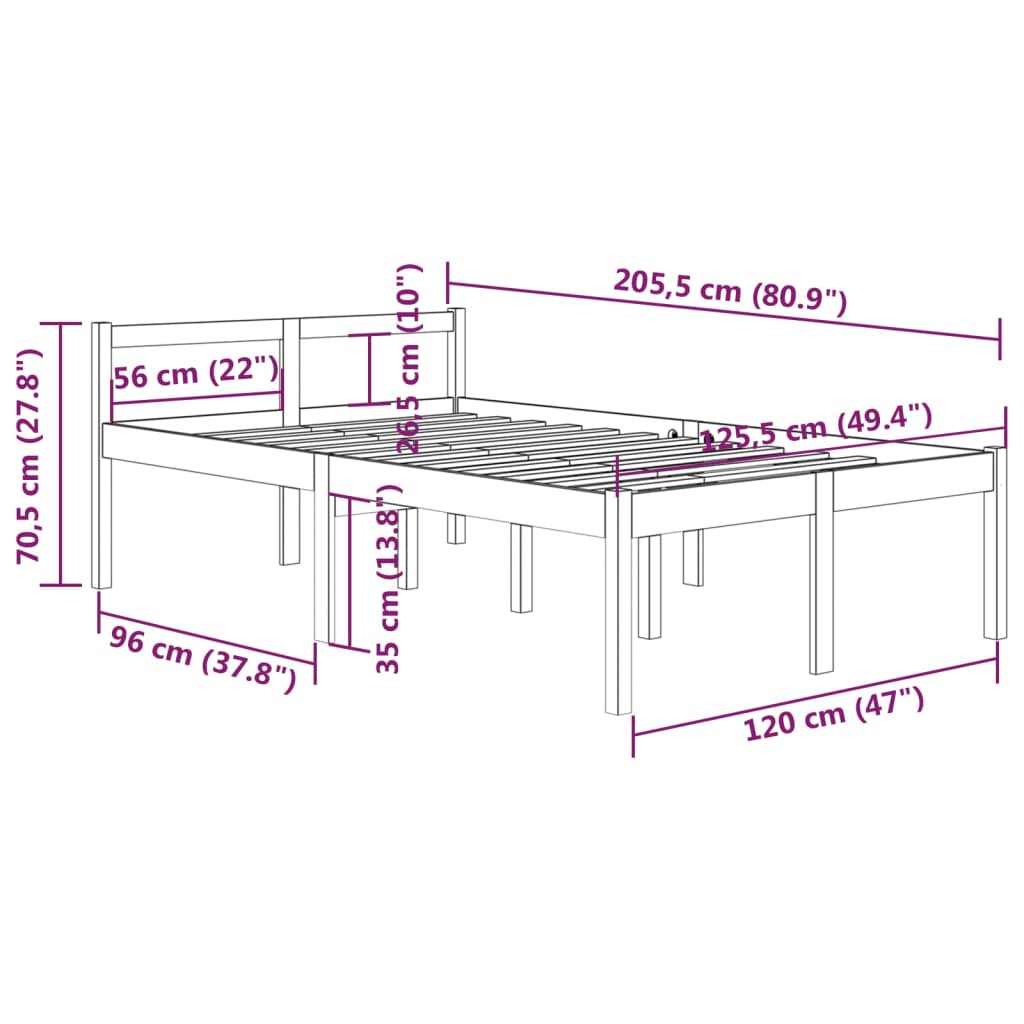 Bedframe Massief Grenenhout Honingbruin 120X200 Cm