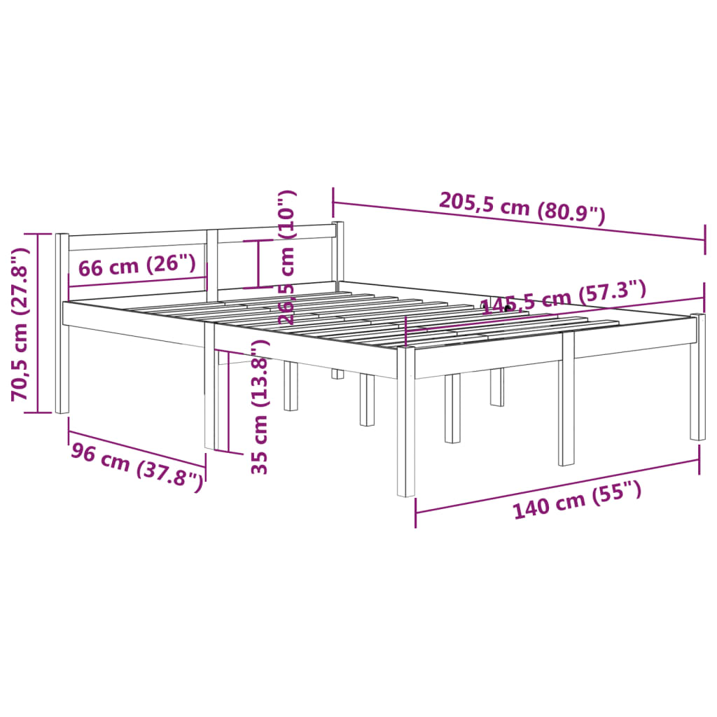 Bedframe Massief Grenenhout Wit 140X200 Cm