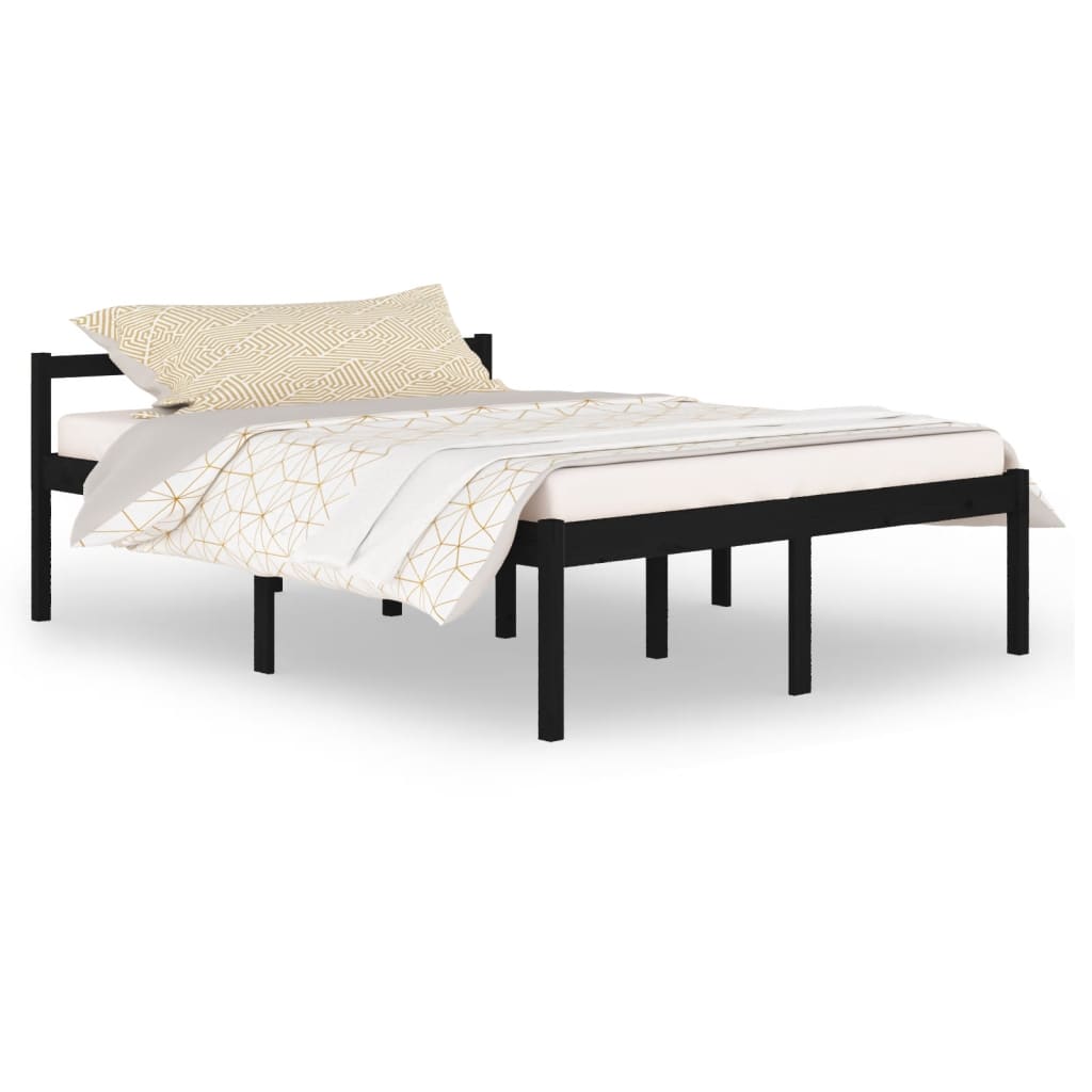 Bedframe Massief Grenenhout Zwart 150X200 Cm 5Ft King