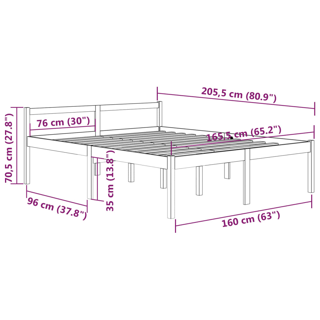 Bedframe Massief Grenenhout Honingbruin 160X200 Cm