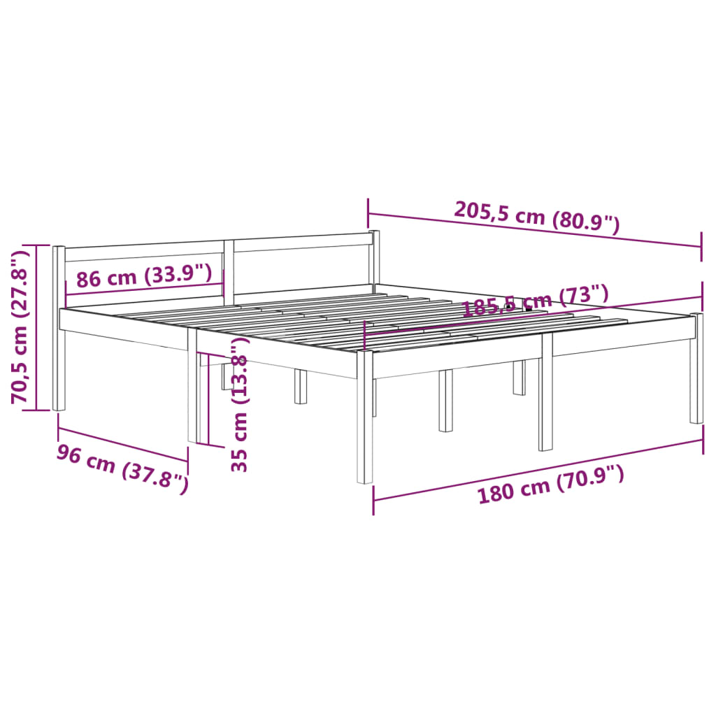 Bedframe Grenenhout Honingbruin 180X200 Cm 6Ft Super King