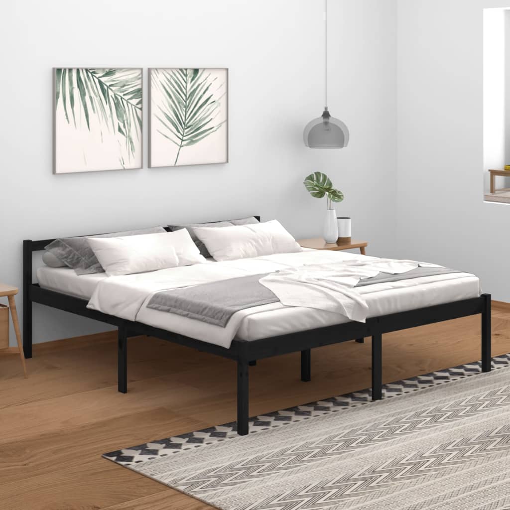 Bedframe Massief Grenenhout Zwart 180X200 Cm 6Ft Super King