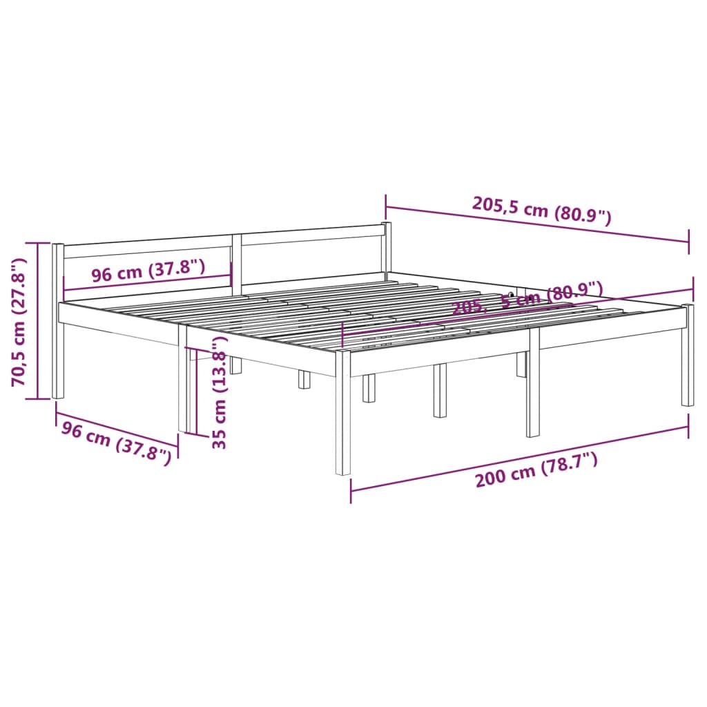 Bedframe Massief Grenenhout 200X200 Cm