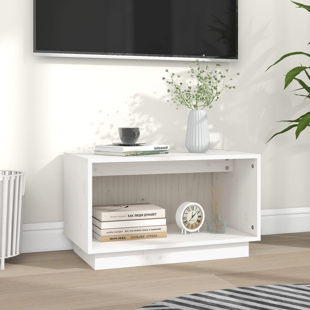 Tv-Meubel 60X35X35 Cm Massief Grenenhout Wit