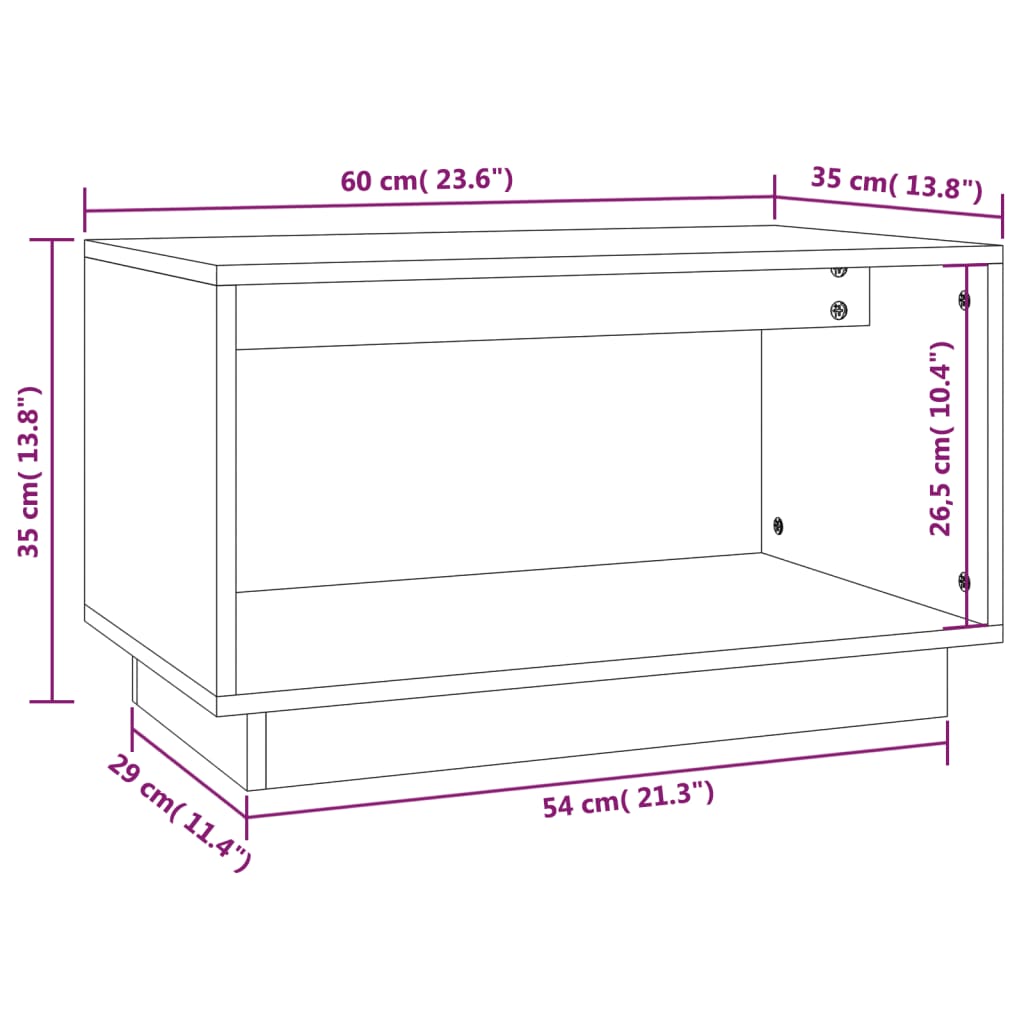 Tv-Meubel 60X35X35 Cm Massief Grenenhout Wit
