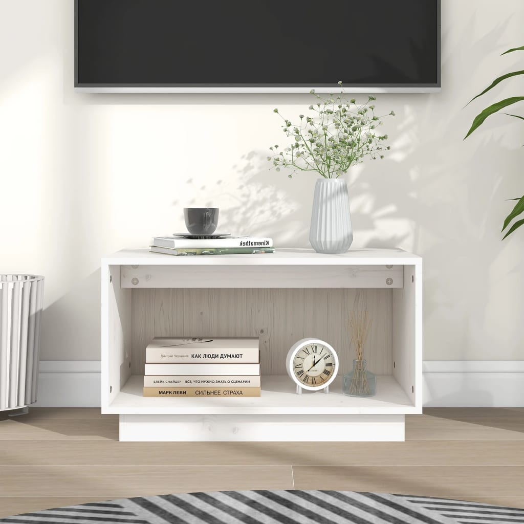Tv-Meubel 60X35X35 Cm Massief Grenenhout Wit