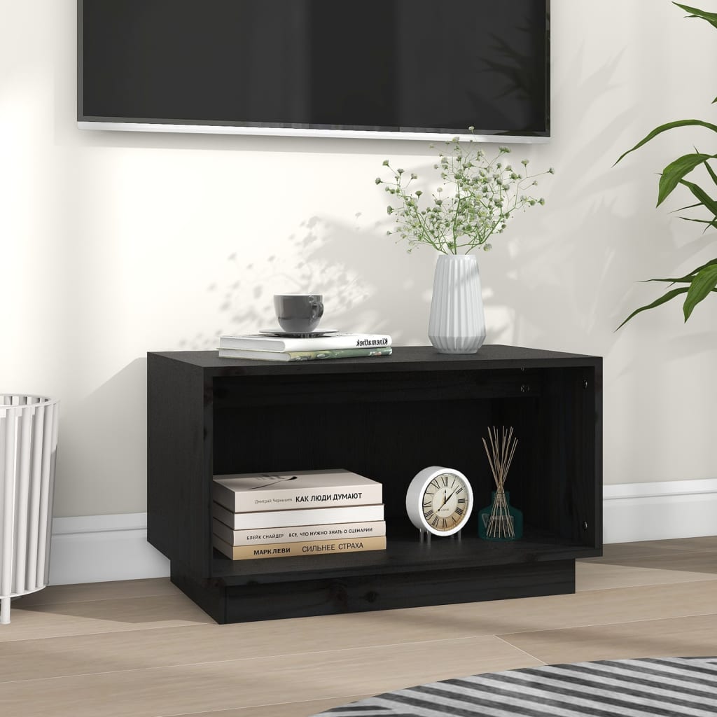 Tv-Meubel 60X35X35 Cm Massief Grenenhout Zwart