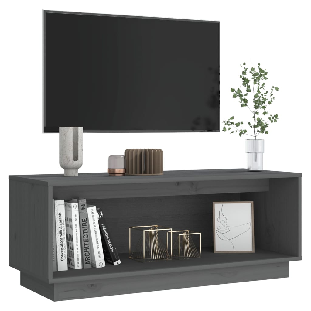 Tv-Meubel 90X35X35 Cm Massief Grenenhout Grijs