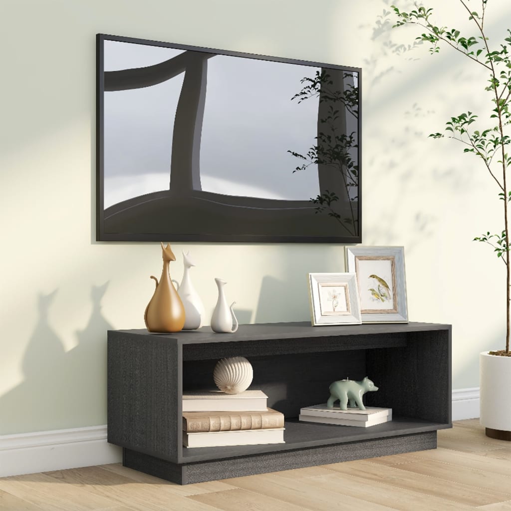 Tv-Meubel 90X35X35 Cm Massief Grenenhout Grijs