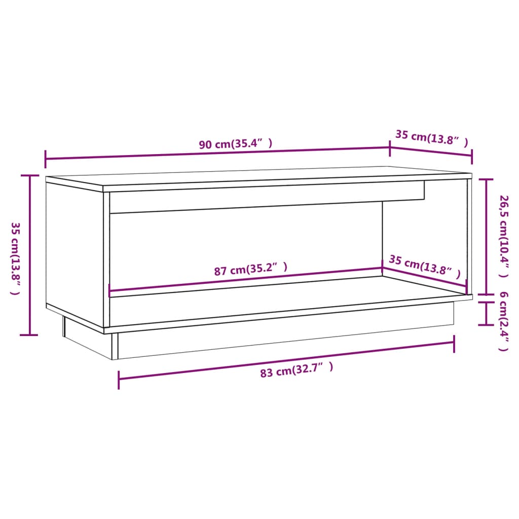 Tv-Meubel 90X35X35 Cm Massief Grenenhout Grijs