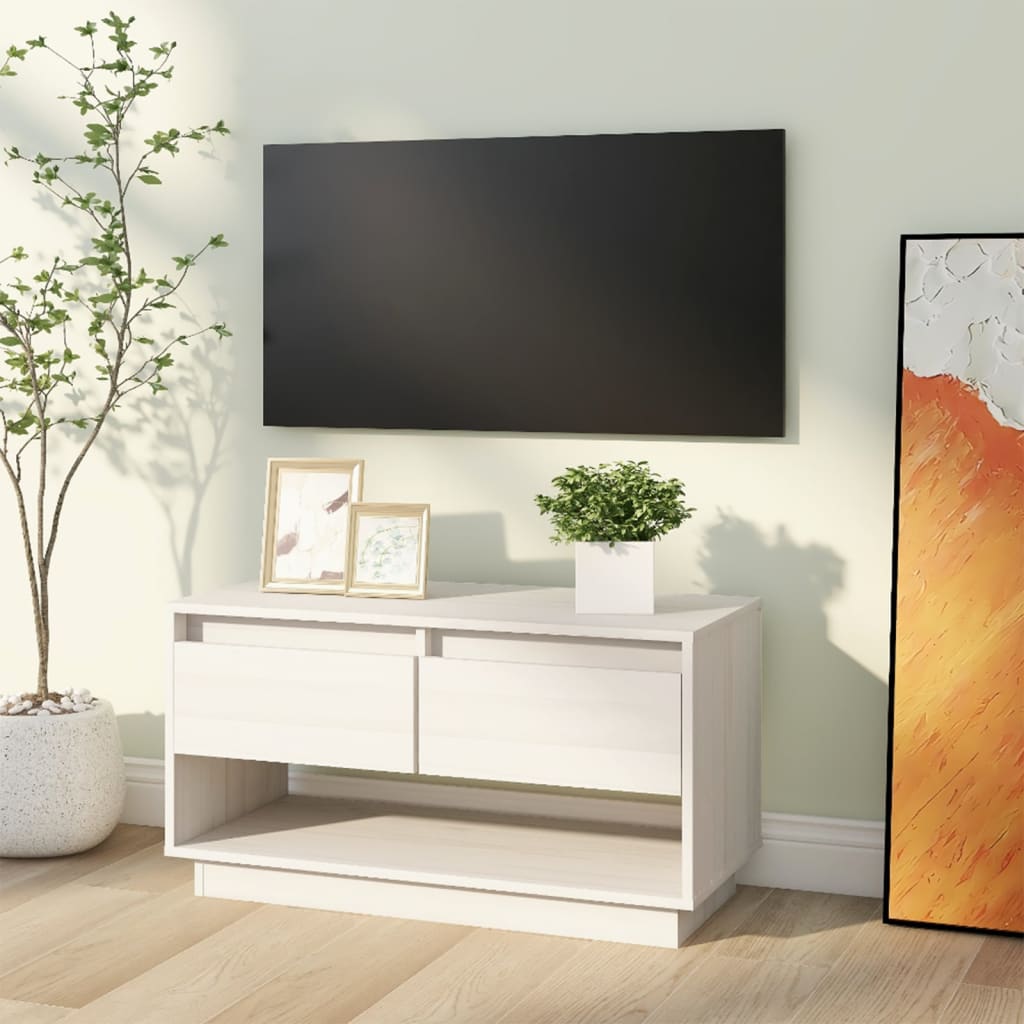 Tv-Meubel 74X34X40 Cm Massief Grenenhout Wit