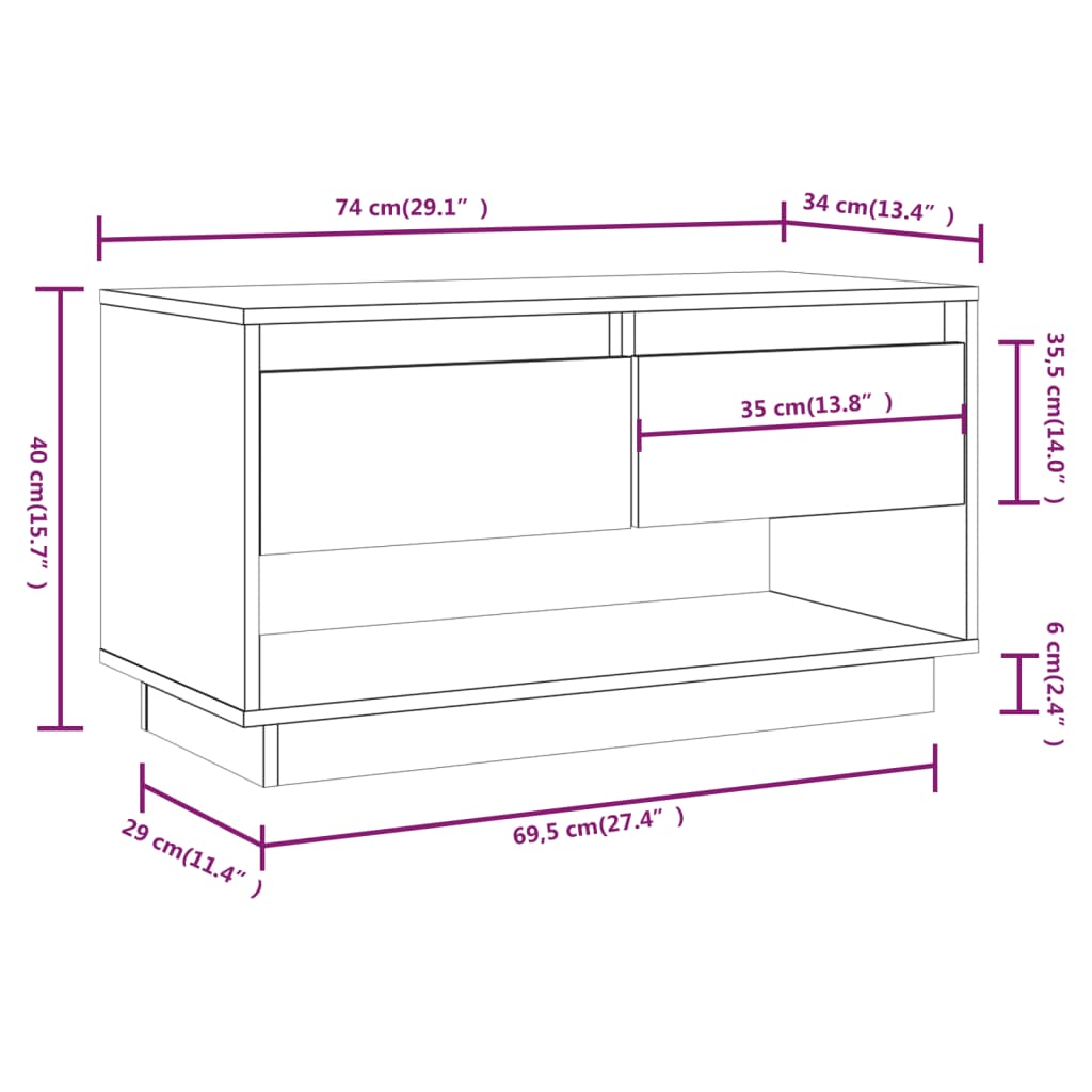 Tv-Meubel 74X34X40 Cm Massief Grenenhout Wit