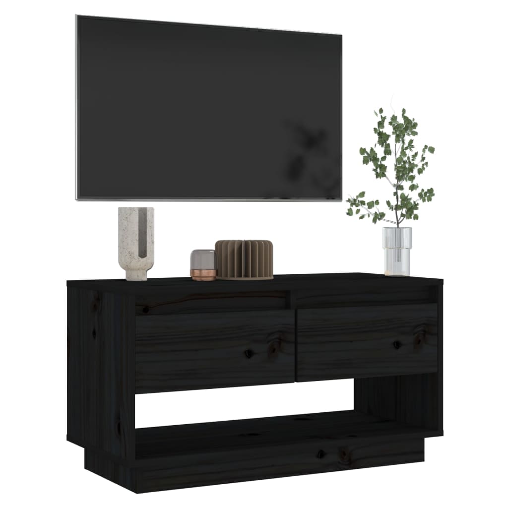 Tv-Meubel 74X34X40 Cm Massief Grenenhout Zwart