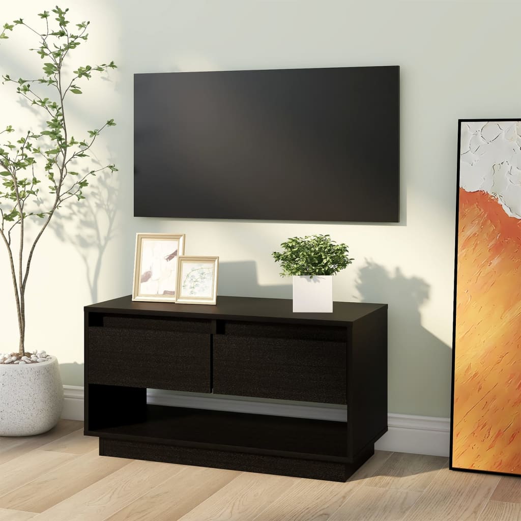 Tv-Meubel 74X34X40 Cm Massief Grenenhout Zwart