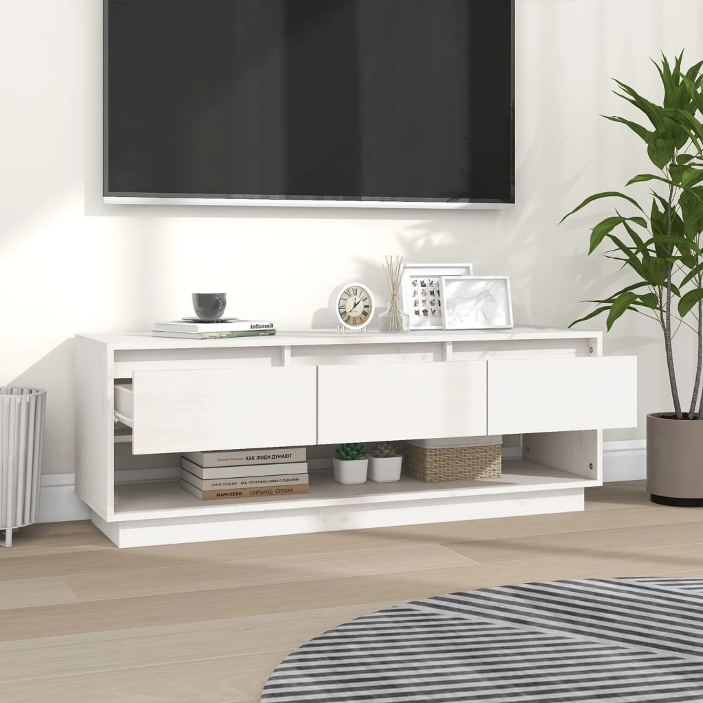 Tv-Meubel 110,5X34X40 Cm Massief Grenenhout Wit