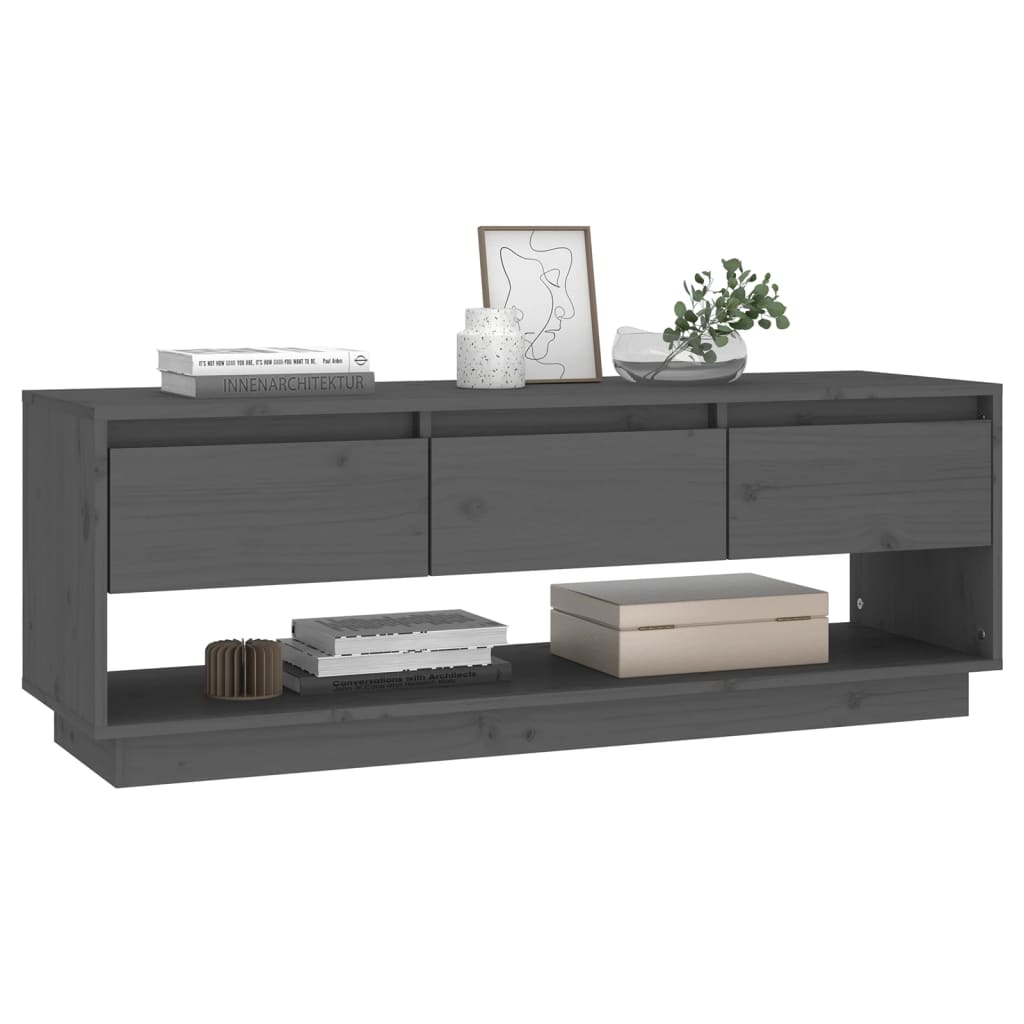 Tv-Meubel 110,5X34X40 Cm Massief Grenenhout Grijs