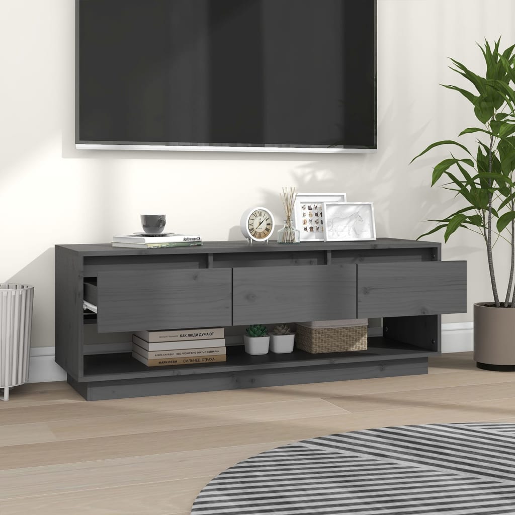 Tv-Meubel 110,5X34X40 Cm Massief Grenenhout Grijs