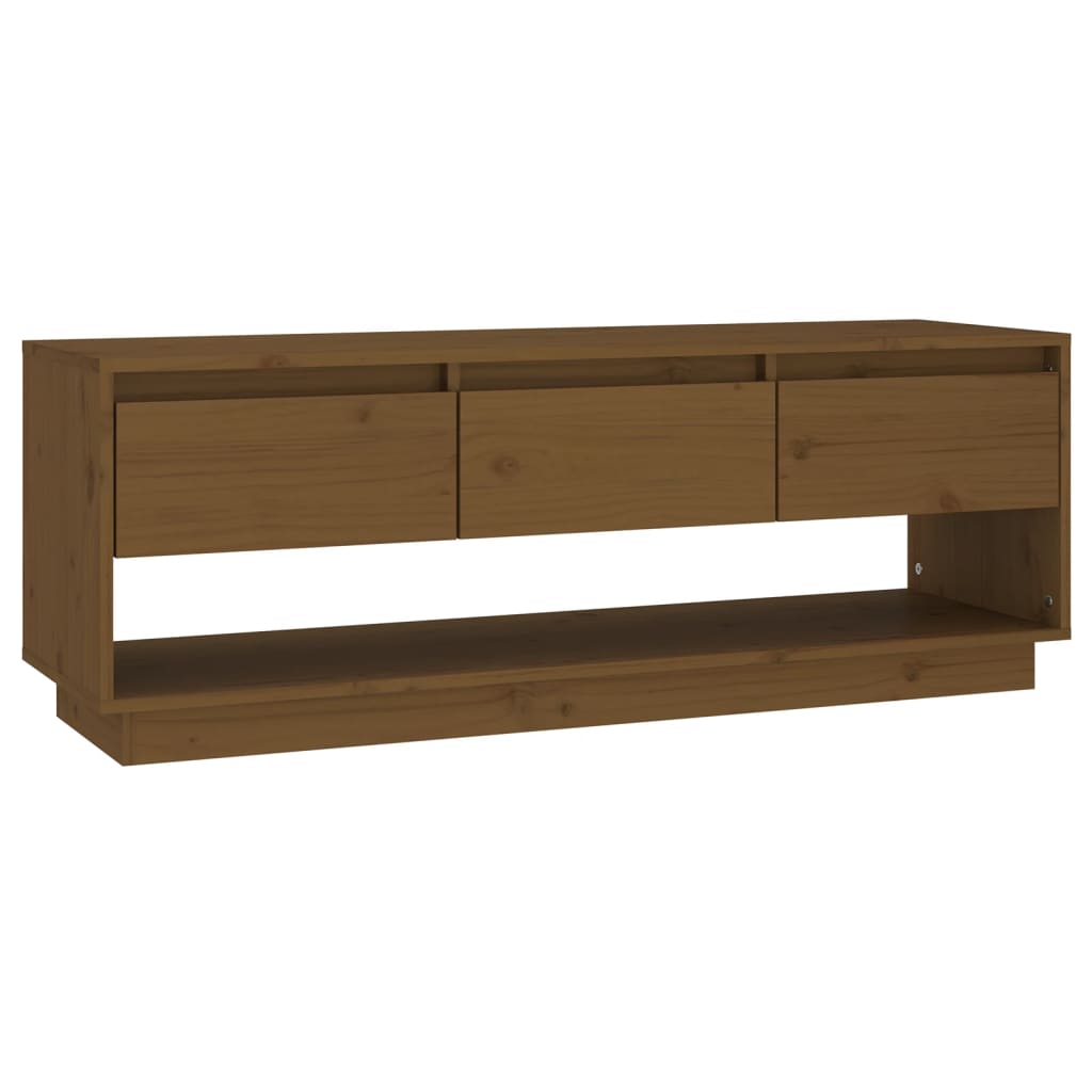 Tv-Meubel 110,5X34X40 Cm Massief Grenenhout Honingbruin