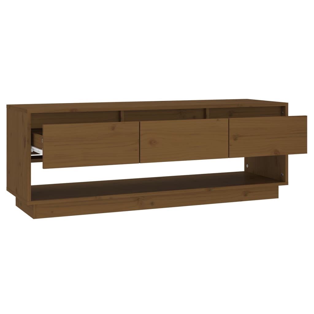 Tv-Meubel 110,5X34X40 Cm Massief Grenenhout Honingbruin