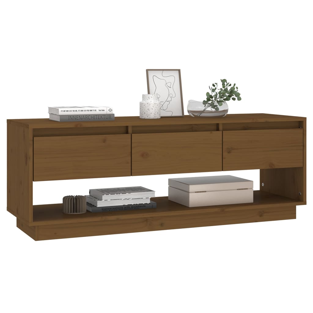 Tv-Meubel 110,5X34X40 Cm Massief Grenenhout Honingbruin